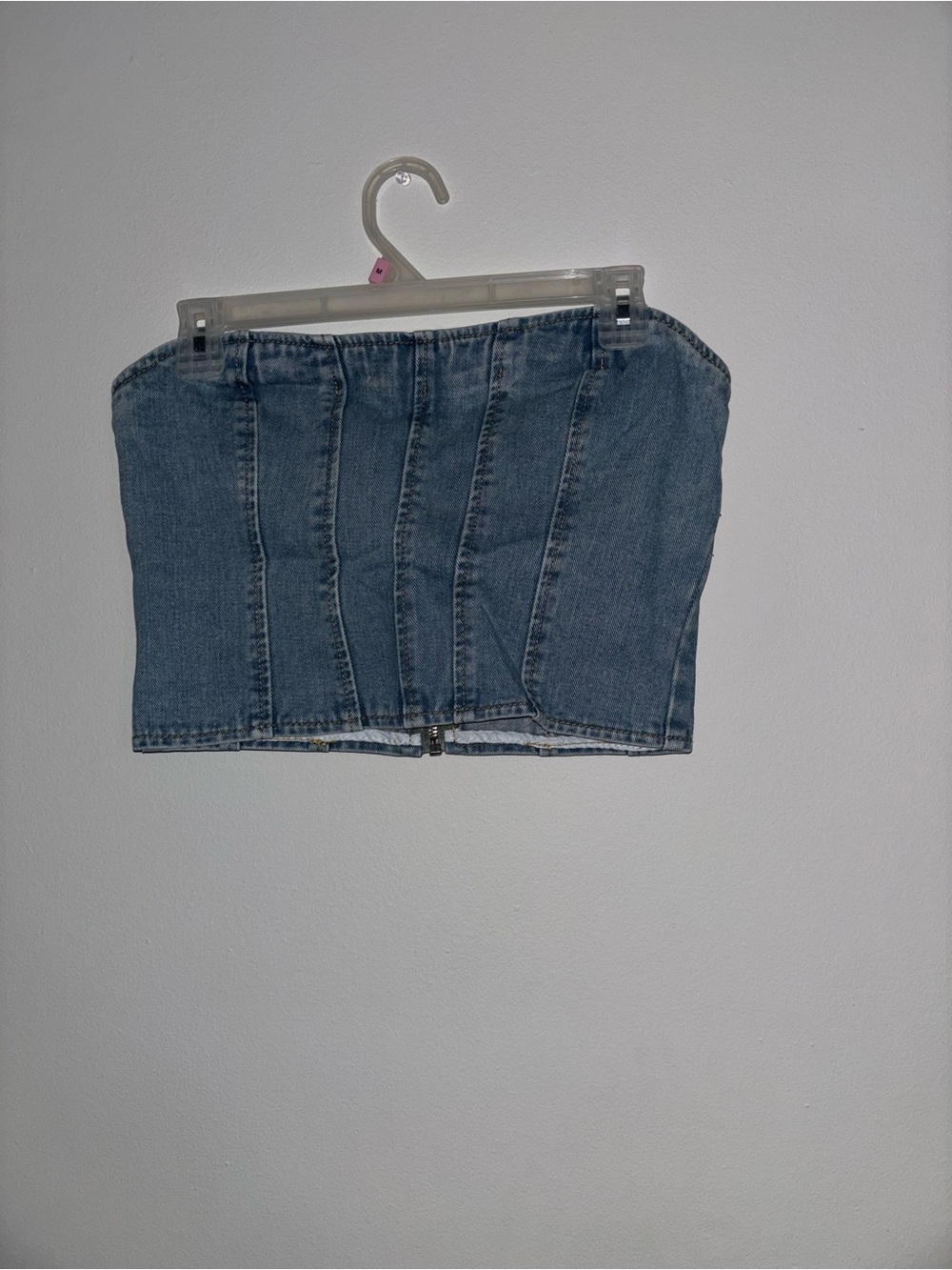 Denim Strapless Corset Top - Light Blue
